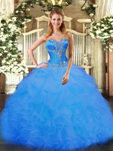 Decent Floor Length Ball Gowns Sleeveless Blue 15 Quinceanera Dress Lace Up