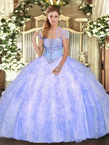 Ball Gowns Quinceanera Dresses Light Blue Strapless Tulle Sleeveless Floor Length Lace Up