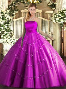 Tulle Sleeveless Floor Length 15 Quinceanera Dress and Appliques