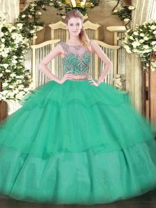 Floor Length Two Pieces Sleeveless Turquoise Quince Ball Gowns Lace Up