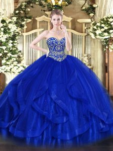 Excellent Tulle Sweetheart Sleeveless Lace Up Ruffles Quinceanera Dresses in Royal Blue