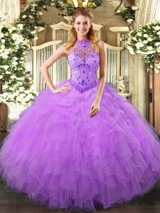 Custom Design Organza Sleeveless Floor Length 15th Birthday Dress and Beading and Ruffles