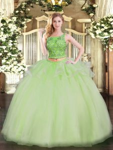 Super Yellow Green 15th Birthday Dress Military Ball and Sweet 16 and Quinceanera with Beading Scoop Sleeveless Lace Up