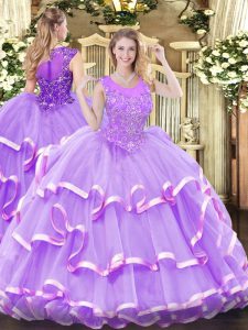 Exquisite Organza Sleeveless Floor Length Sweet 16 Dress and Beading and Ruffled Layers