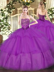 Glamorous Sleeveless Beading and Ruffled Layers Lace Up Quinceanera Gowns