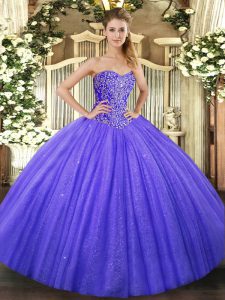 Tulle Sweetheart Sleeveless Lace Up Beading Sweet 16 Dresses in Blue