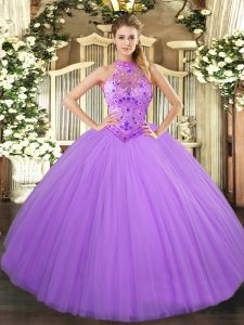 Lavender Lace Up Vestidos de Quinceanera Beading and Embroidery Sleeveless Floor Length