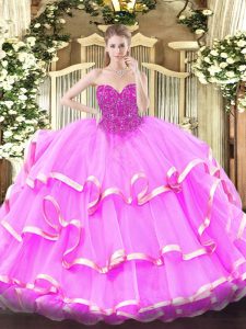 Floor Length Fuchsia Ball Gown Prom Dress Sweetheart Sleeveless Lace Up