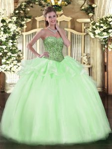 Ball Gowns Quinceanera Gown Apple Green Sweetheart Tulle Sleeveless Floor Length Lace Up