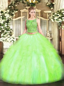 Noble Two Pieces Quinceanera Dress Yellow Green Scoop Tulle Sleeveless Floor Length Lace Up