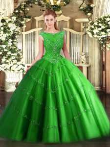 Hot Selling Green Zipper Sweet 16 Dresses Beading and Appliques Sleeveless Floor Length