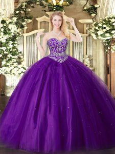 Customized Floor Length Purple Quinceanera Dresses Sweetheart Sleeveless Lace Up