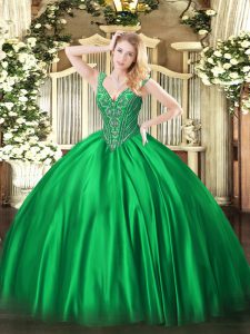 Hot Selling Green V-neck Lace Up Beading 15 Quinceanera Dress Sleeveless