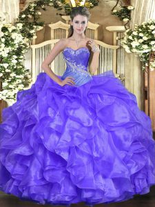 Flare Sweetheart Sleeveless Organza 15 Quinceanera Dress Beading and Ruffles Lace Up