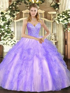 Tulle Sleeveless Floor Length Quinceanera Dress and Beading and Ruffles