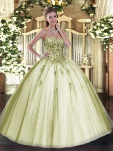 Custom Fit Ball Gowns 15 Quinceanera Dress Olive Green Sweetheart Tulle Sleeveless Floor Length Lace Up