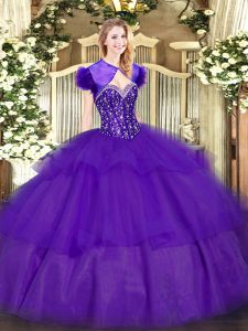 Purple Sweetheart Neckline Ruffled Layers Quinceanera Gowns Sleeveless Lace Up