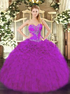 Perfect Organza Sleeveless Floor Length Quinceanera Dresses and Beading and Ruffles