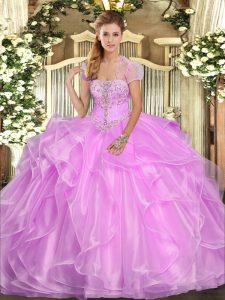 Nice Ball Gowns Sweet 16 Dress Lilac Strapless Organza Sleeveless Floor Length Lace Up