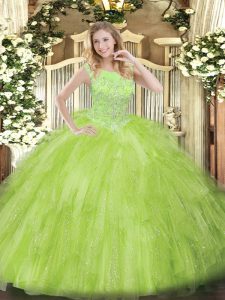 Yellow Green Scoop Neckline Beading and Ruffles Quinceanera Gowns Sleeveless Zipper