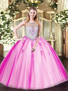 Ball Gowns Quinceanera Gowns Lilac Scoop Tulle Sleeveless Floor Length Zipper