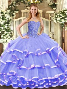 Modern Lavender Sweetheart Neckline Beading and Ruffled Layers Quinceanera Dress Sleeveless Lace Up