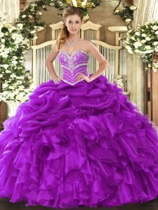 Captivating Purple Sleeveless Organza Lace Up Sweet 16 Quinceanera Dress for Military Ball and Sweet 16 and Quinceanera