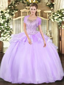 Glorious Beading and Ruffles Quinceanera Gowns Lavender Clasp Handle Sleeveless Floor Length