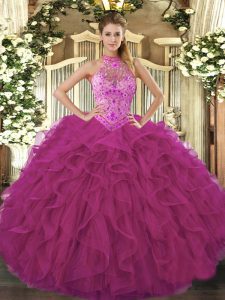 New Arrival Floor Length Ball Gowns Sleeveless Fuchsia Quinceanera Gown Lace Up