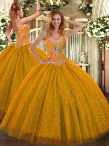 Sumptuous Gold Sweetheart Lace Up Beading Quince Ball Gowns Sleeveless