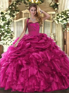 Elegant Floor Length Ball Gowns Sleeveless Hot Pink 15 Quinceanera Dress Lace Up