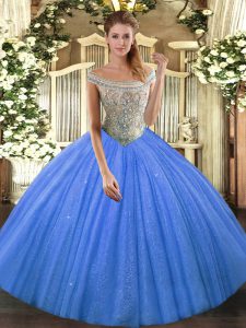 Best Baby Blue 15th Birthday Dress Sweet 16 and Quinceanera with Beading Off The Shoulder Sleeveless Lace Up