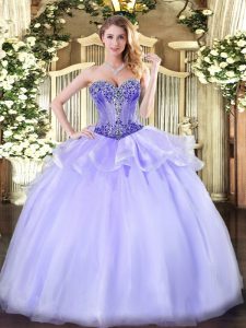 Modern Lavender Sweetheart Lace Up Beading 15th Birthday Dress Sleeveless