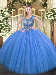 Designer Tulle Sleeveless Floor Length Sweet 16 Dresses and Beading