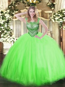 Excellent Sleeveless Floor Length Beading Lace Up Quinceanera Gown with