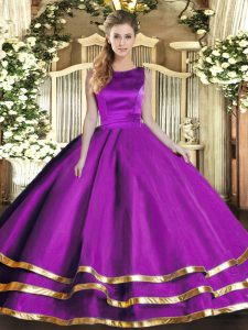 Smart Eggplant Purple Ball Gown Prom Dress Military Ball and Sweet 16 and Quinceanera with Ruffled Layers Scoop Sleeveless Lace Up