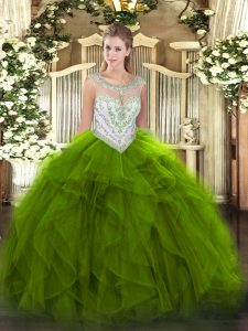 Amazing Ball Gowns Quince Ball Gowns Green Scoop Tulle Sleeveless Floor Length Zipper