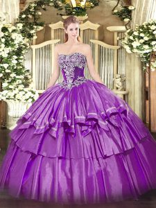 Beauteous Strapless Sleeveless Organza and Taffeta Vestidos de Quinceanera Beading and Ruffled Layers Lace Up