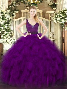 Discount Purple Sleeveless Organza Zipper Sweet 16 Dresses for Military Ball and Sweet 16 and Quinceanera