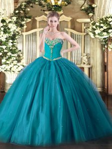 Designer Teal Sweetheart Lace Up Beading Quinceanera Gowns Sleeveless