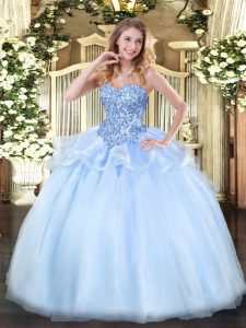 Organza Sweetheart Sleeveless Lace Up Appliques Sweet 16 Dresses in Light Blue