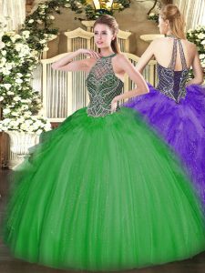 Best Selling Green Lace Up Sweetheart Beading Quinceanera Dresses Tulle Sleeveless