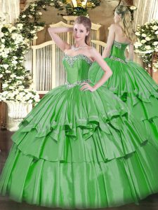 Green Ball Gowns Organza and Taffeta Sweetheart Sleeveless Beading and Ruffled Layers Floor Length Lace Up Quinceanera Gown