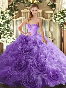 Custom Made Beading Quinceanera Gown Lavender Lace Up Sleeveless Floor Length