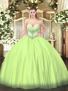 Glittering Satin Sweetheart Sleeveless Lace Up Beading 15th Birthday Dress in Yellow Green