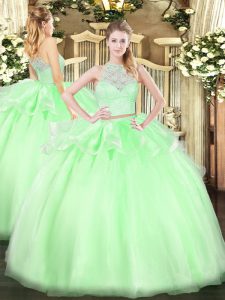 Spectacular Apple Green Zipper Quinceanera Dresses Lace Sleeveless Floor Length