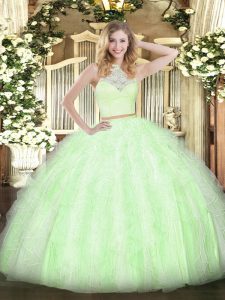 Floor Length Two Pieces Sleeveless Yellow Green Vestidos de Quinceanera Zipper