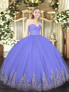 Lavender Tulle Zipper Sweetheart Sleeveless Floor Length Quinceanera Dress Beading and Lace and Appliques