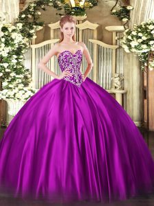 Sweet Sweetheart Sleeveless Lace Up Quince Ball Gowns Fuchsia Satin