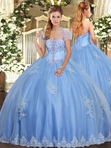 Luxury Light Blue Sleeveless Beading and Appliques Floor Length Vestidos de Quinceanera